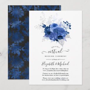 Convites Casamento Virtual Online Azul Real e Floral de Pra