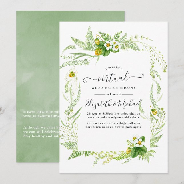 Convites Casamento Virtual Online Country Rustic Greenery (Frente/Verso)