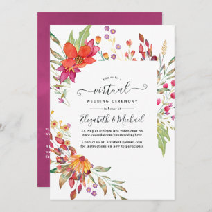 Convites Casamento Virtual Online de Aquarelle Wild Flower