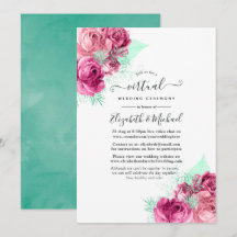 Casamento Virtual Online de Flores Rosa e Hortelã