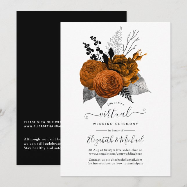 Convites Casamento Virtual Online de Halloween Floral Vinta (Frente/Verso)