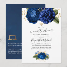 Casamento Virtual Online Floral Azul e Dourado