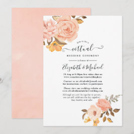 Convites Casamento Virtual Online Floral Dourado e Cor-de-R