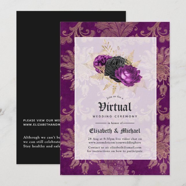 Convites Casamento Virtual Online Floral Gótico (Frente/Verso)