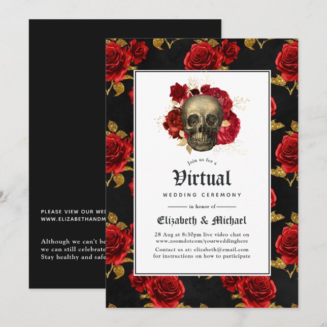 Convites Casamento Virtual Online Floral Gótico (Frente/Verso)