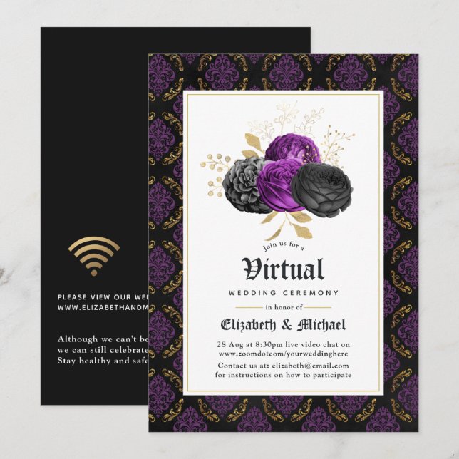 Convites Casamento Virtual Online Floral Gótico (Frente/Verso)
