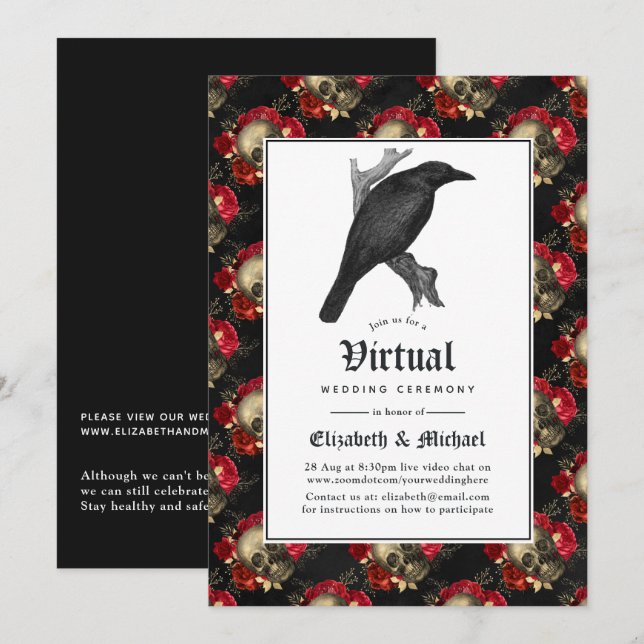 Convites Casamento Virtual Online Floral Gótico (Frente/Verso)