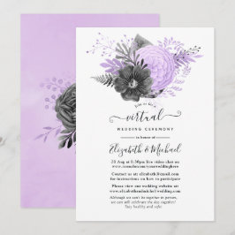 Convites Casamento Virtual Online Floral Lilás e Carvão