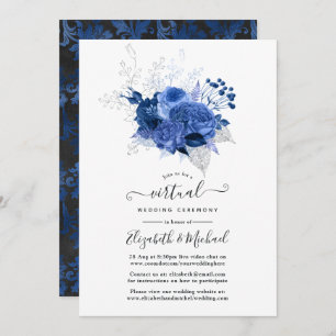 Convites Casamento Virtual Online Floral Real Azul e Prata