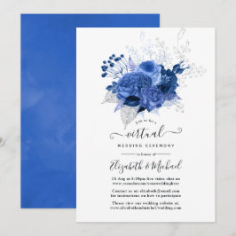 Convites Casamento Virtual Online Floral Real Azul e Prata