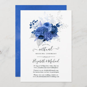 Convites Casamento Virtual Online Floral Real Azul e Prata