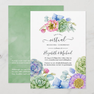 Convites Casamento Virtual Online Floral Suculento da Moda