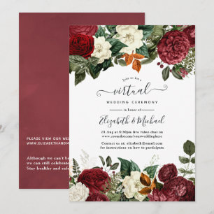 Convites Casamento Virtual Online Floral Vermelho Vinho Bor
