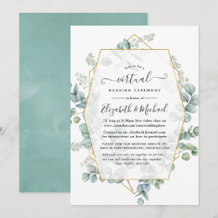 Convites Casamento Virtual Online Geométrico de Eucalipto d