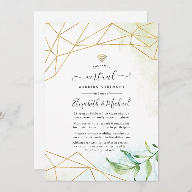 Convites Casamento Virtual Online Geométrico Trendy Waterco (Frente/Verso)