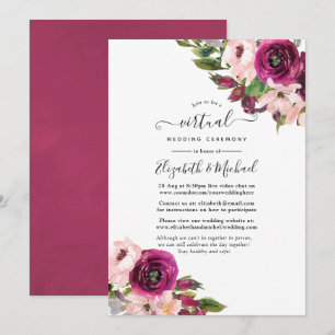 Convites Casamento Virtual Online Marsala e Floral Rosé