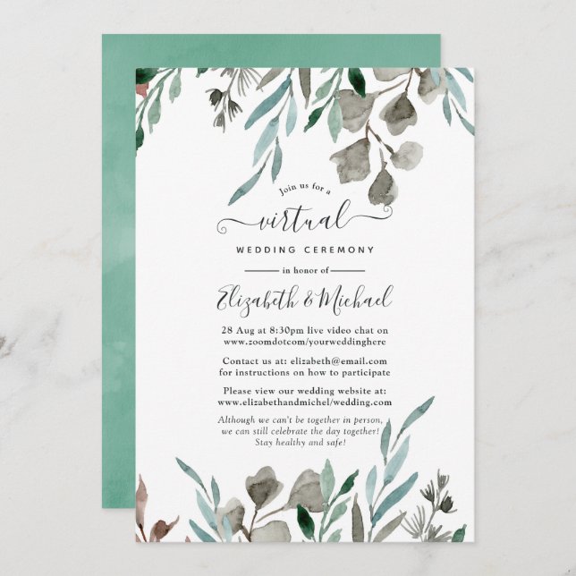 Convites Casamento Virtual Online Rustic Greenery Winter (Frente/Verso)