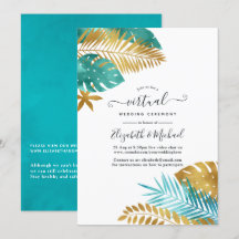 Casamento Virtual Online Tropical Teal e Dourado
