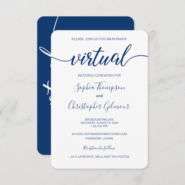 Convites Casamento VIRTUAL Personalizado Real Blue Chic (Frente/Verso)