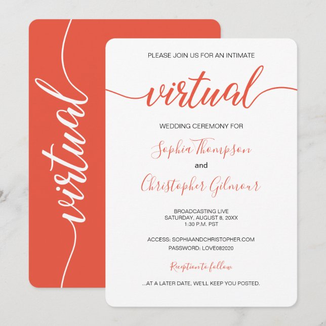 Convites Casamento VIRTUAL Personalizado Simples do Coral C (Frente/Verso)
