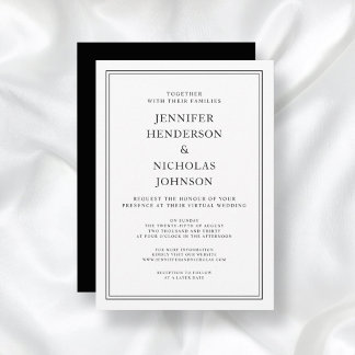 Convites Casamento Virtual Preto e Branco Clássico Elegante
