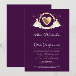 Convites Casamento Virtual Purple Dourado do Coração das Mu