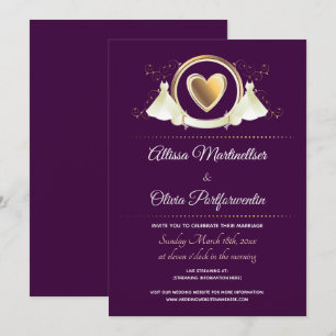 Convites Casamento Virtual Purple Dourado do Coração das Mu