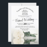 Convites Casamento Virtual Rosa de Reflexão Elegante Branco<br><div class="desc">Este belo convite foi feito para casais que decidiram levar seus casamentos online. Ele apresenta um design maravilhoso com a caligrafia de um roteiro antigo, um marfim solteiro, branco ou rosa colorido de creme refletindo em uma piscina de água. Uma maneira maravilhosa de convidar seus amigos e família para compartilhar...</div>