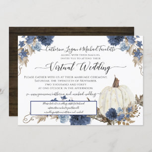 Convites Casamento Virtual Russo De Pumpkin Floral Azul mar