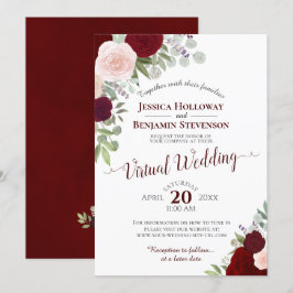 Convites Casamento Virtual Rustic Burgundy Red & Pink Flora