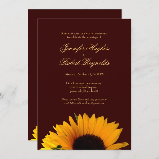 Convites Casamento Virtual Rustic Sunflower (Frente/Verso)
