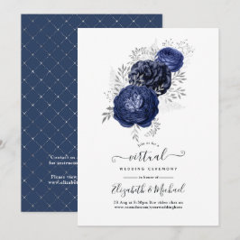 Convites Casamento Virtual Rústico Navy e Floral Prata