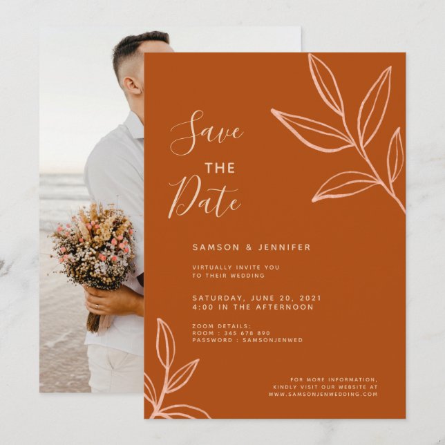 Convites Casamento Virtual Save the Date com Foto em Terrac (Frente/Verso)