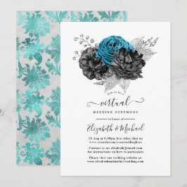 Convites Casamento Virtual Turquesa, Preto e Prata