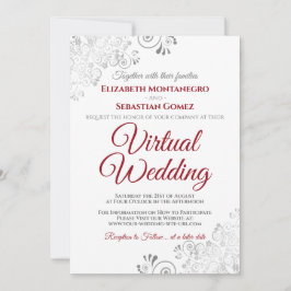 Convites Casamento Virtual Vermelho e Branco Elegante para 
