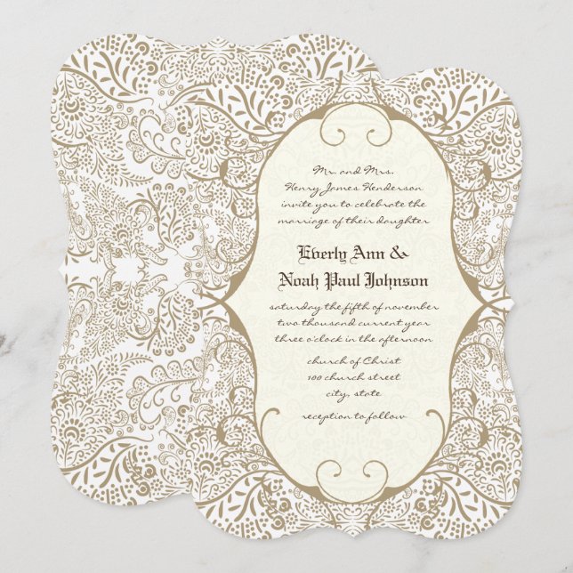 Convites Casamento Vitoriano Caprichoso Marfim Antigo  (Frente/Verso)