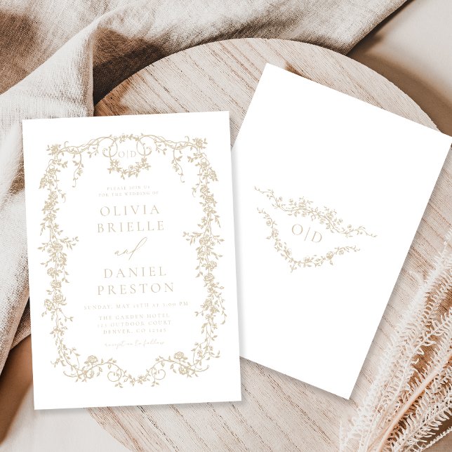 Convites Casamento Vitoriano de Beige, Champanhe Elegante (Criador carregado)