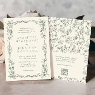 Convites Casamento vitoriano do Código QR Verde da Elegante