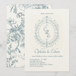 Convites Casamento vitoriano do Monograma Azul francês