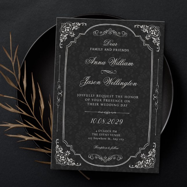 Convites Casamento vitoriano elegante preto (Criador carregado)