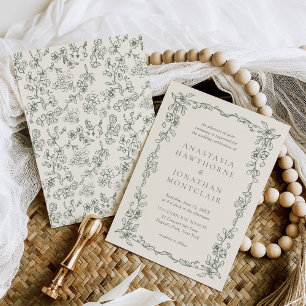 Convites Casamento Vitoriano Elegante Sage Green