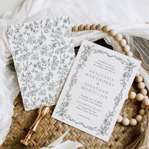 Convites Casamento Vitoriano Elegante Sage Green