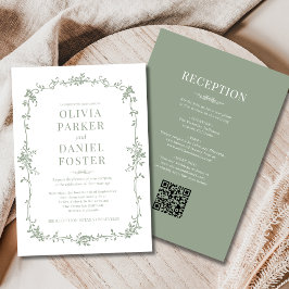 Convites Casamento Vitoriano em Verde Sage Francês Completo