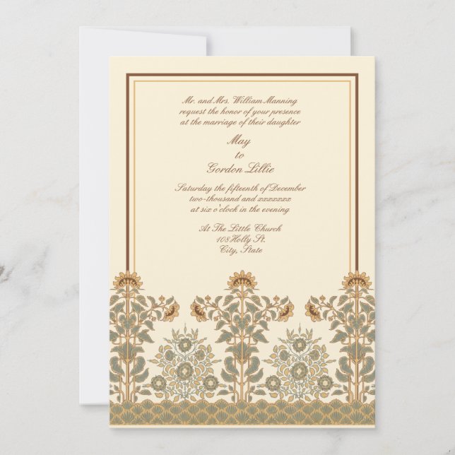 Convites Casamento vitoriano Era Art Nouveau Sunflower (Frente)