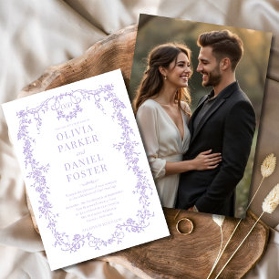 Convites Casamento Vitoriano Floral Foto Roxo Lilac