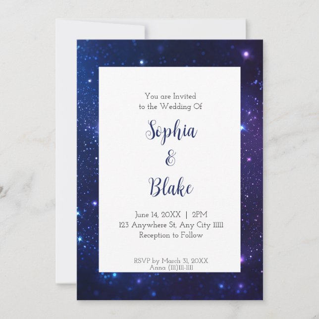 Convites Casamento Vivo Noturno Celestial (Frente)