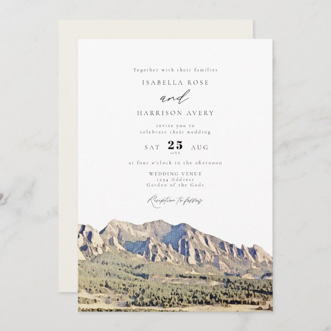 Convites Casamento Watercolor Boulder Colorado Flatirons (Frente/Verso)