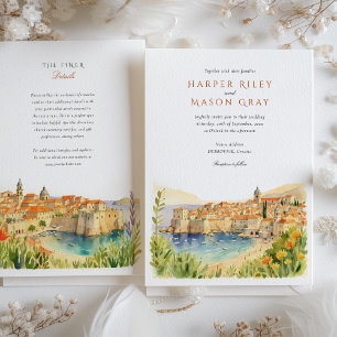 Convites Casamento Watercolor Dubrovnik Croácia
