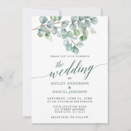 Convites Casamento Watercolor Eucalyptus Greenery Calliogra