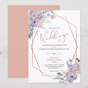Convites Casamento Watercolor Floral Rosa Dourado Terra Cot